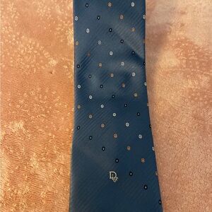 Dior Classic Blue Tie with Gold and White Accents